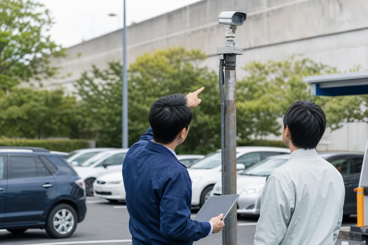 既存の駐車場カメラの画角と設置状態を確認するイメージ
