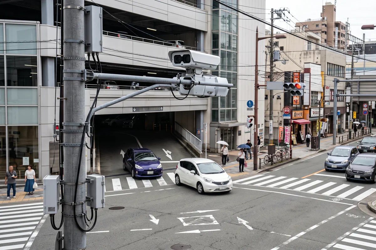 駐車場の出入口を通過する車両を捉えるイメージ